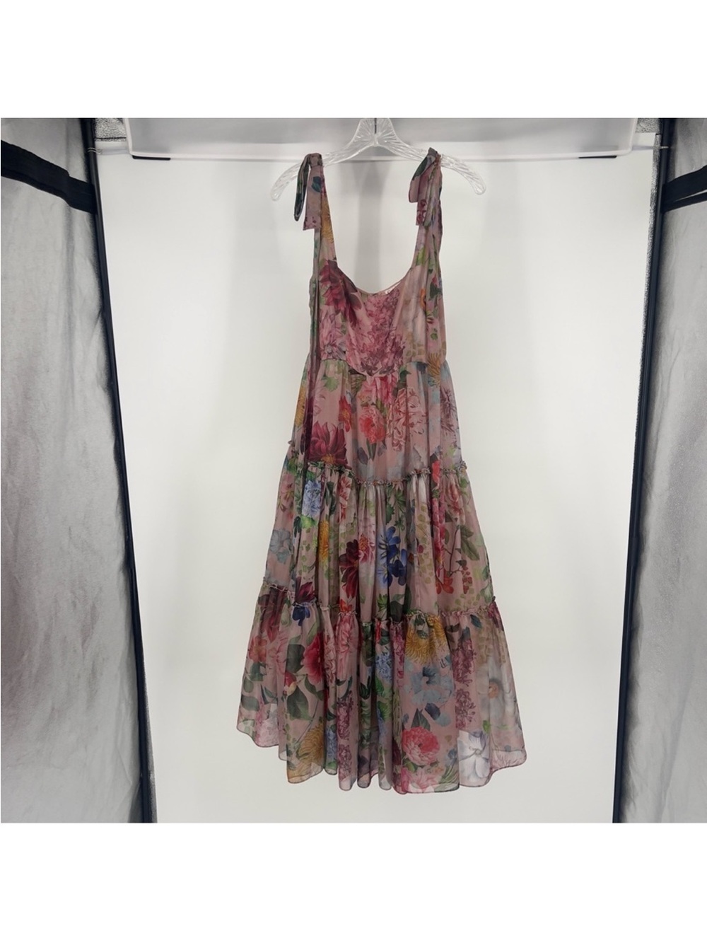 Geisha Designs Isabella Floral Tiered Tie-Shoulder Strap Midi Dress Gown 8 - Picture 7 of 10